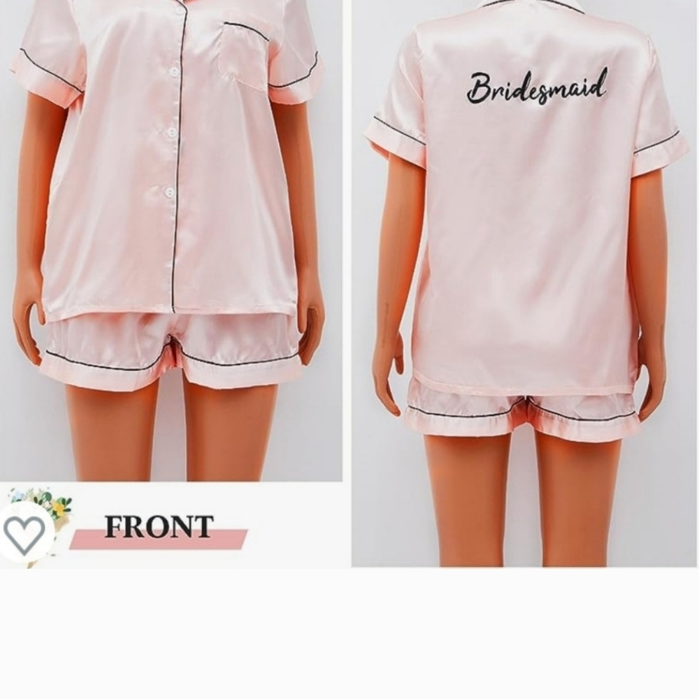 Pink Bridesmaid Satin Pajama Set With Matching Sleep Mask